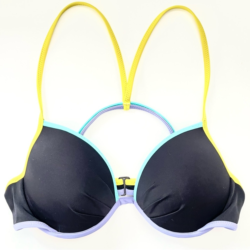 Victorias Secret Bikini Top 32C Underwire Padded Black Color Block